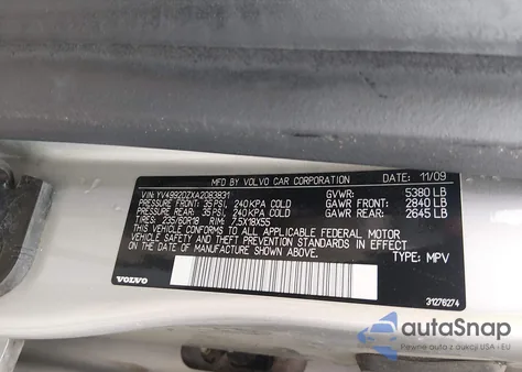 2010 Volvo Xc60 T6/T6 R-Design z USA, uszkodzony, nr VIN YV4992DZXA2083831